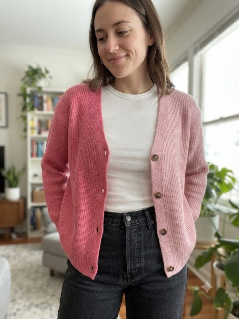 Pink Martini Two-Tone Ribbed Cardigan Colorblock Pink Valentines Soft Knit Chic